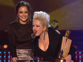 Leighton Meester Parties With Cyndi Lauper At mtvU Woodie Awards